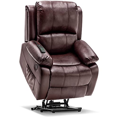 MCombo Small-Regular Power Lift Recliner Chair with Massage and Heat for Petite Elderly People, 3 Positions, 2 Side Pockets, USB Ports, Faux Leather 7409 (Navy Blue, Regular)