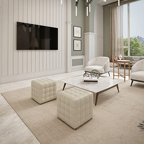 Cortesi Home Charli Tufted Cube Ottoman in 100% Genuine Leather, Black