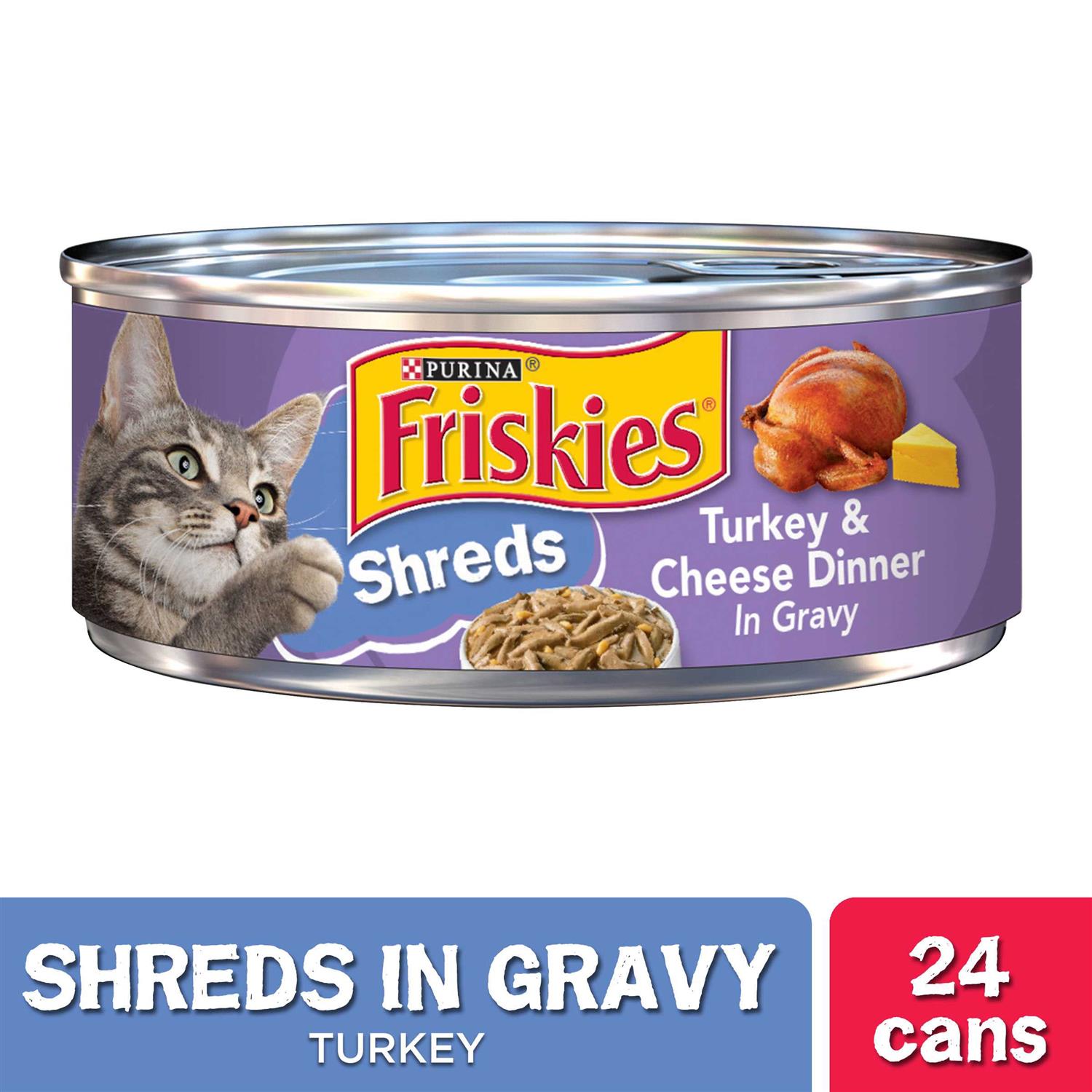 Friskies Savory Shreds Turkey & Cheese Canned Cat Food, 5.5-oz, 24 ct - Pet Supplies online store