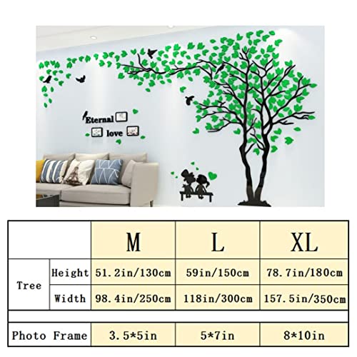 3D Tree Wall Stickers DIY Family Photo Frame Tree and Birds Wall Decals Tree Stickers Murals Décor for Living Room Bedroom Home Decorations(Frame Tree-Green Right,XL-137X70in)