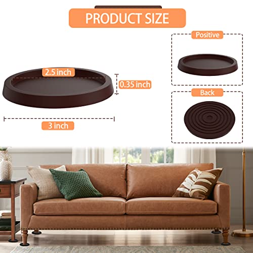 Furniture Coasters Non-Slip Bed Leg Pads Round Rubber Anti Sliding Caster Cups for Hardwood Floors Brown 8PCS 2.5inch