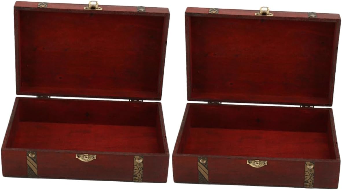 2pcs Box Wood Container Jewlrey Orgainzer Wooden Storage Trunk Desktop Antique Wooden Chest Wrapping Boxes for Large Wooden Chest Accessories Tray Vintage Packing Box