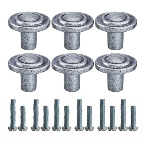 BQI Architectural Antique Brass Door Knobs for Cabinets and Drawers | Pack of 6 | Solid Furniture Hardware Knobs, Modern Dresser Pull Knobs for Kitchen/Bathroom/Hotel/Bedroom, Fancy Knobs-Nickel