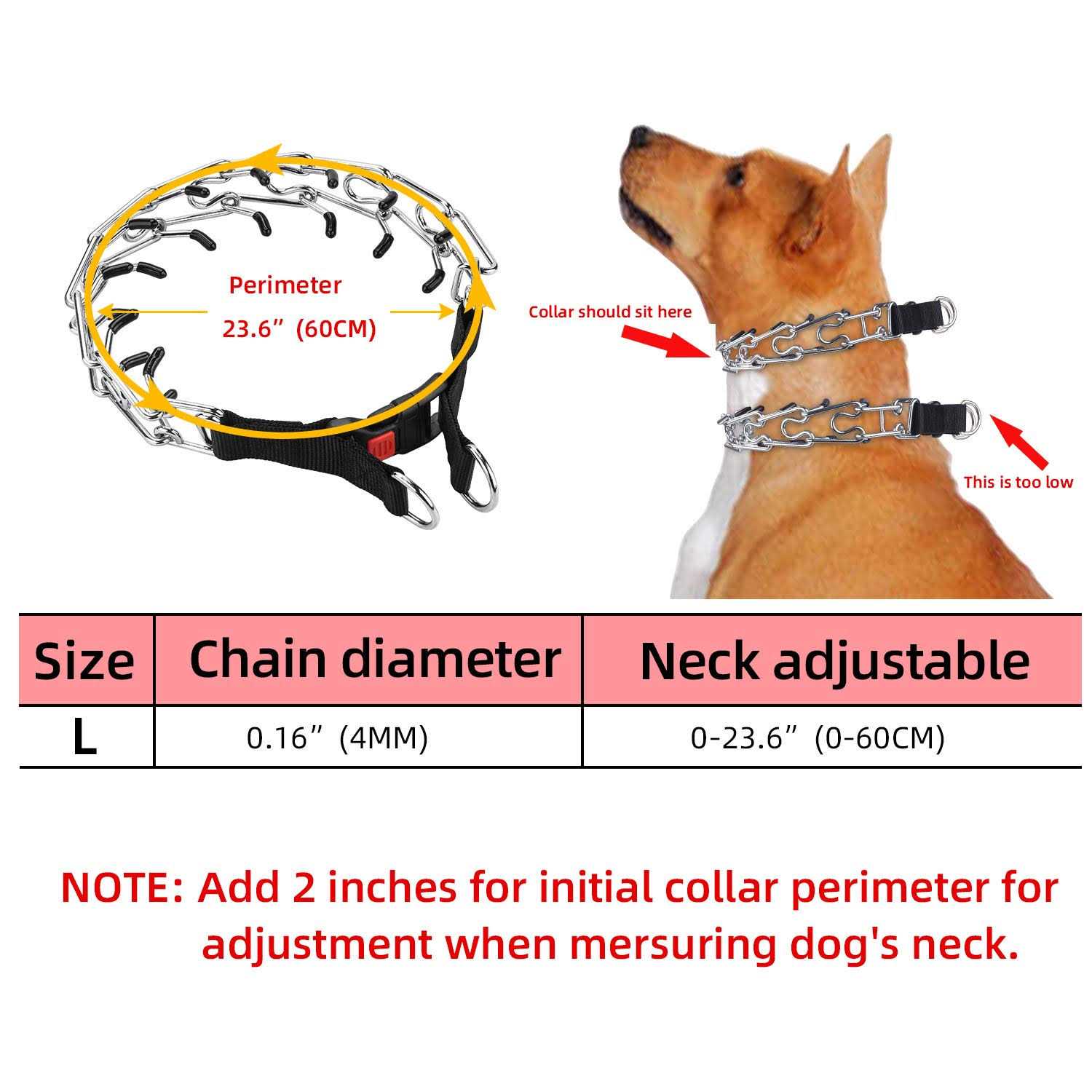 Aheasoun Dog Training Collar,No Pull Dog Collar,Prong Collar for Dogs,High Strength Quick Release Buckle,Comfort Rubber Tips,for Large Dogs - Pet Supplies online store