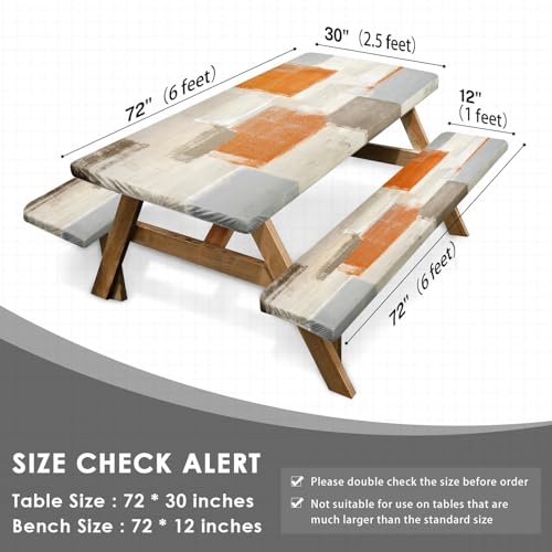 Sunflower Wooden Picnic Table Cover with Bench Covers, Rustic Summer Floral Farmhouse Outdoor Camping Essentials 6FT 3PCS Fitted Rectangle RV Must Haves Tablecloth with Drawstring Bag