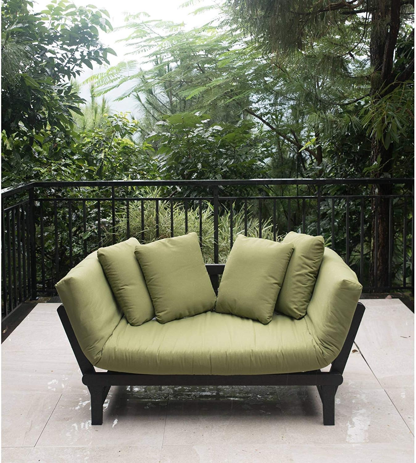 Outdoor Futon Convertible Sofa Daybed Deep Seating Adjustable Patio Furniture (Green)