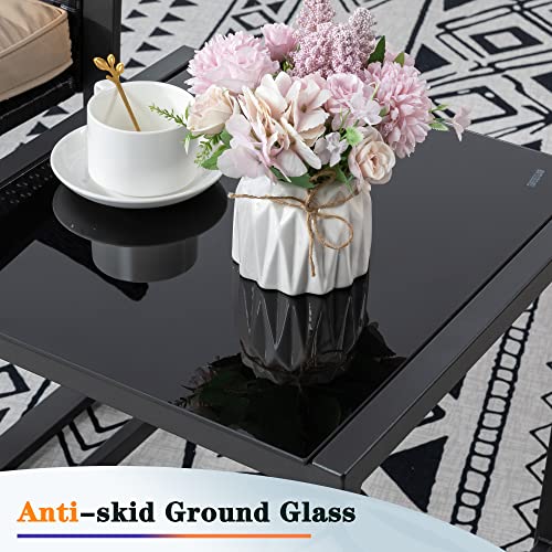 Shintenchi 3 Pieces Outdoor Patio Furniture Set, Modern Wicker Bistro Set, Conversation Rattan Chair of 2 with Coffee Table for Yard Porch Poolside Lawn(Blue Cushion)