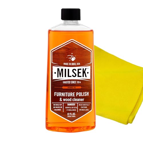 Milsek Furniture Polish and Wood Cleaner with Orange Oil - Multipurpose Cleaning Supplies for Home and Household from Hardwood Floors to Kitchen Cabinets- 12 Fl Oz (Pack of 2) with Microfiber Towel