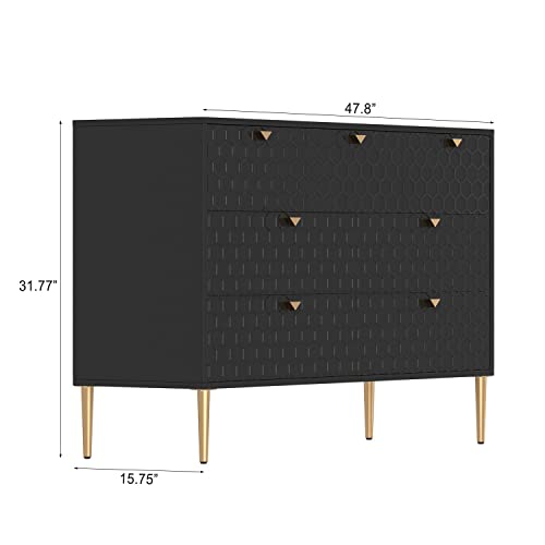 7 Drawer Dresser, High Gloss Wide Chest of Drawers, 32''H Modern Storage Chest with Metal Legs, Entryway, Living Room,Kitchen, Blue