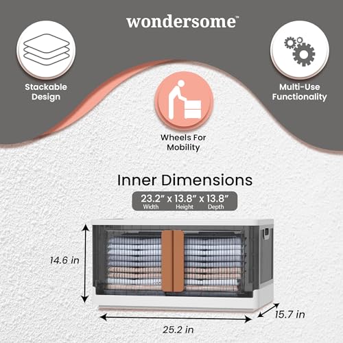 Collapsible Storage Bin - Large 8.5-Gallon/33.8-Quart Heavy-Duty Stackable Wheeled Clothing, Shoe, Bedroom, Office Organizer - Foldable Container and Assembles in Moments - US-Based Brand