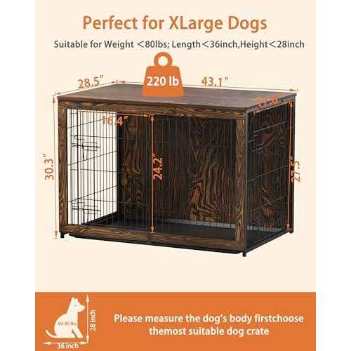 Megidok Wooden Dog Crate Furniture with Cushion Dog Crate End Table with Tray - Pet Supplies online store