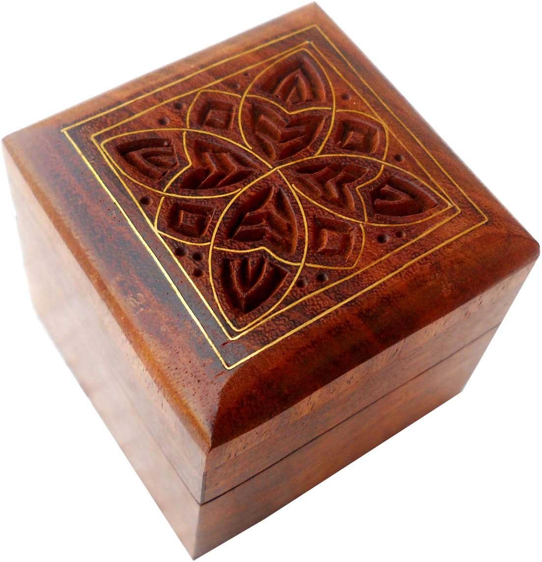 Handcrafted Brass Inlay Sheesham Wood Jewelry Box - Specially for Rings - Size 2