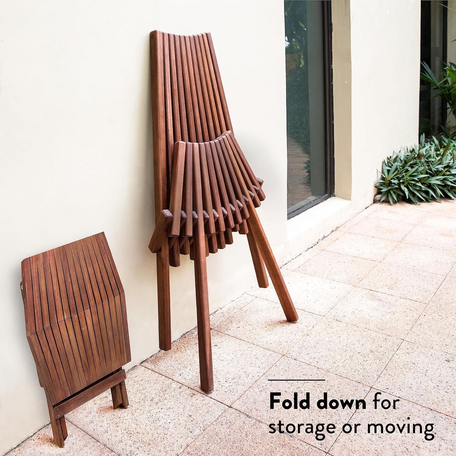 Melino Wooden Folding Table & Chair Set for Outdoor - Espresso Acacia Wood Lounge Chair & Table with FSC Certified - Fully Assembled Foldable Chairs & Tables for Patio, Porch, Pool Deck, Garden