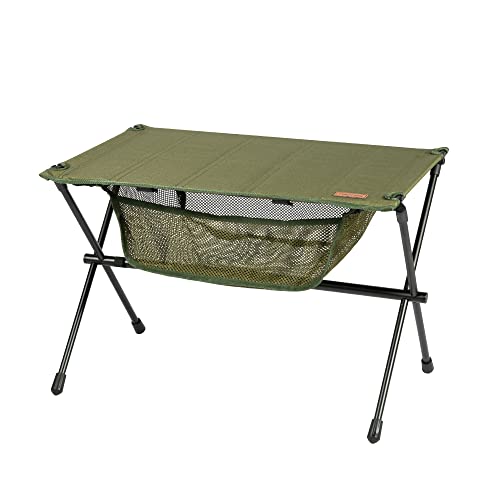 TOBTOS Folding Camping Table, Portable Hard Top Camp Table with Mesh Storage and Carry Bag, Small Camping Table for Outdoor, Backpacking, BBQ, Beach, Fishing (Black)