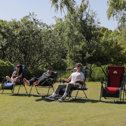 XL Oversized Zero Gravity Chair, Fully Padded Adjustable Anti Gravity Reclining Lounge Chairs with Cup Holder Folding Recliner for Beach,Camping,Lawn,Patio,Outdoor, Support 300 LBS（Blue）