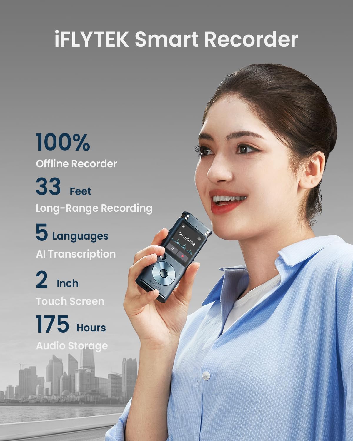 AI Voice Recorder, 100% Offline Voice Recorder with Playback, Transcribe & Summarize Function, 2-inch Touch Screen Audio Recorder Zoom Recorder Device for Lectures, Conference, Interview