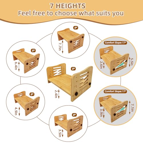 Bamboo Adjustable Under Desk Footrest, Ergonomic Foot Rest with 7-Level Adjust, Slanted Foot Rest Stool for Home Office Kitchen Bedroom (Burlywood)