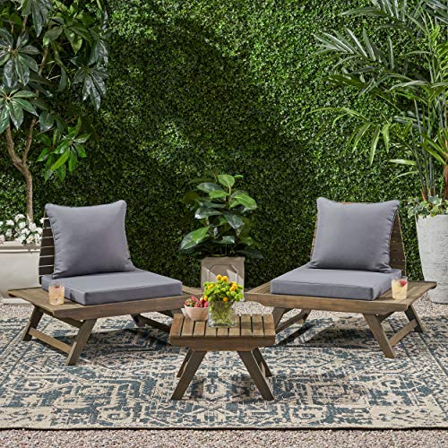 GDFStudio Outdoor 2 Seater Acacia Wood Club Chairs and Side Table Set, and White