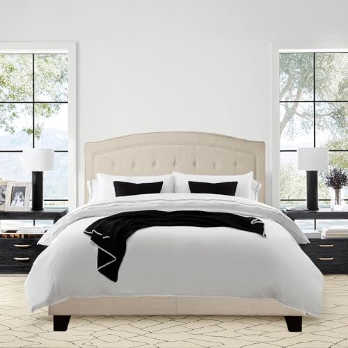 Rosevera Kane Bed Frame with Adjustable Button-Tufted Headboard for Bedroom/Fabric Upholstered Bed and Footboard/Wood Slat Support Easy Assembly,King,Linen Gray