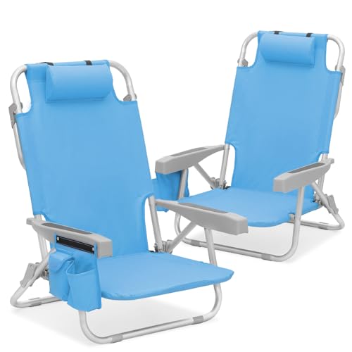 MoNiBloom Low Profile Seat Lightweight Portable Folding Beach Chair with Cup Holder Cooler Bag Heavy-Duty Outdoor Lawn Concert Travel Picnic Hiking Camping Sand Chair for Adults (Lemon Yellow, 2-Pack)