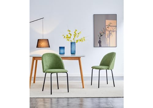 Warmiehomy Modern Upholstered Dining Chairs Set of 2, Green Armless Accent Chair with Legs, Velvet Makeup Vanity Chair with Back, Chairs for Living Room Bedroom Vanity Office Lobby Lounge