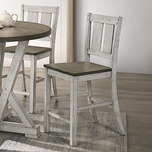24/7 Shop at Home Charis Farmhouse Wood Counter Height Chair with Ladder Slat Back and Footrest, Set of 2 for Dining Room, Kitchen, Restaurant, Cremini Brown and Antique White