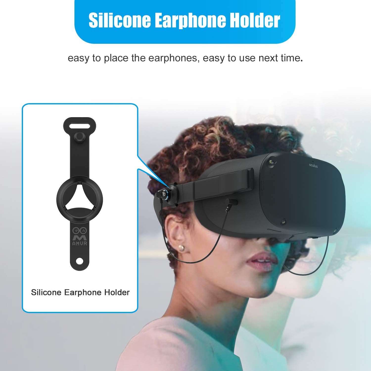 AMVR Noise Isolating Earbuds Earphones Custom Made Only for Oculus Quest 1 VR Headset, with 3D 360 Degree Sound in-Ear Headphones and Earphone Silicone Holders (1 Pair)