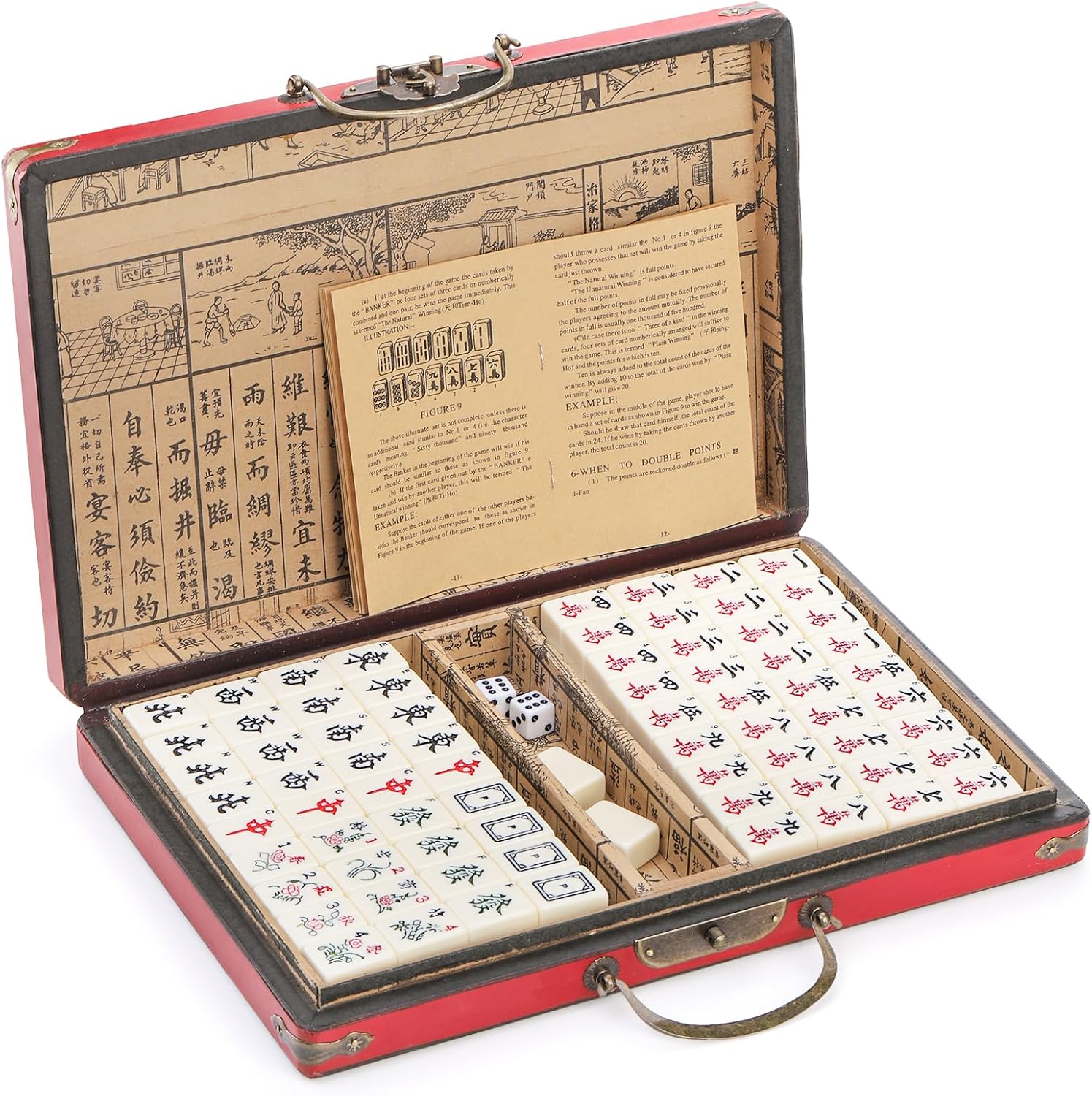 Cedilis Mini Chinese Mahjong Game Set with 146 Small Tiles, 2 Dice for Chinese Style Game, Travel, Family Gathering. 1.1inch, Ivory