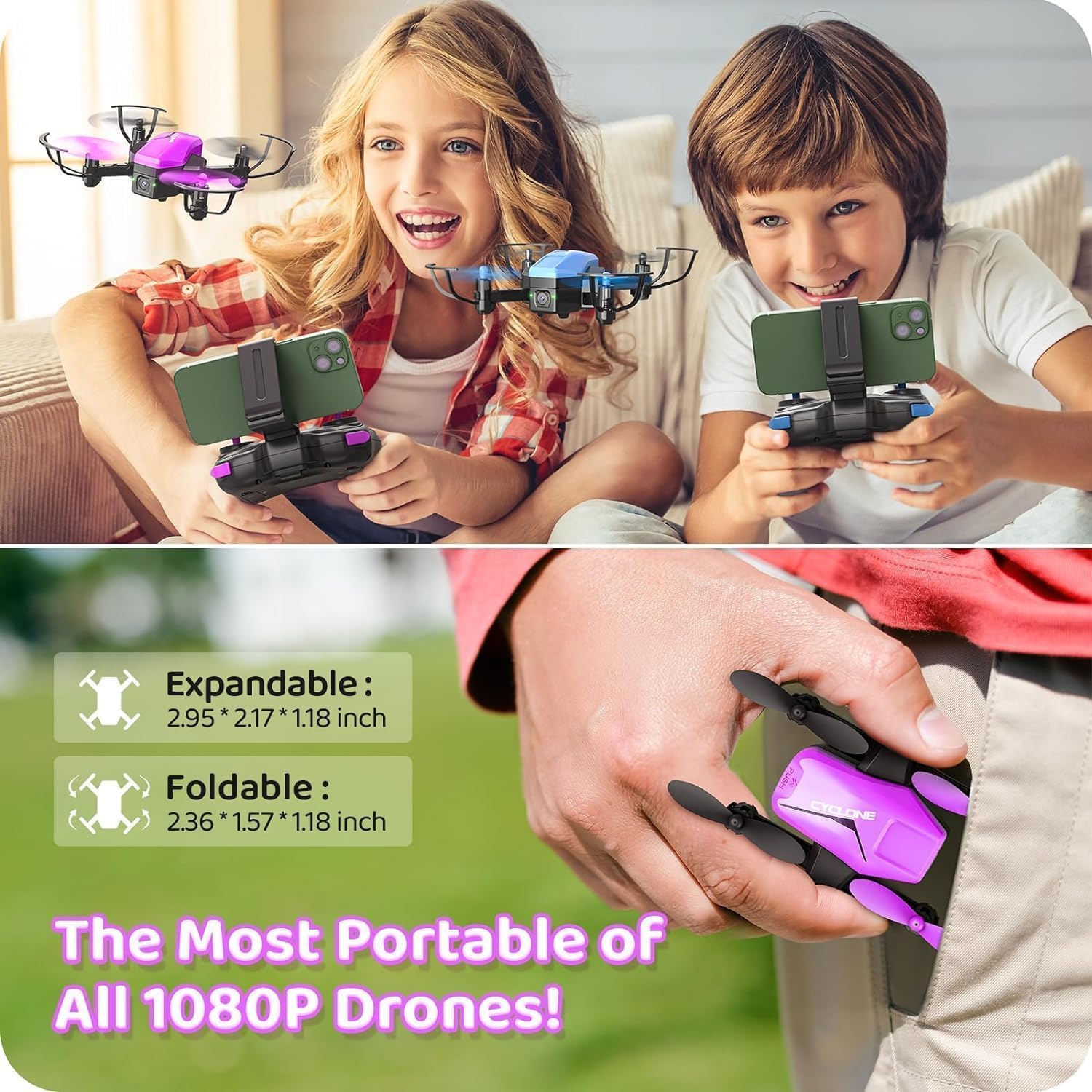 ATTOP Mini Drone with 1080P Camera for Kids and Gesture Sensing RC Stunt Car, Foldable FPV Drone for Kids 8-12 Pocket RC Quadcopter, Voice Control, 3 Speed Modes, 4WD 2.4GHz Remote Control Car