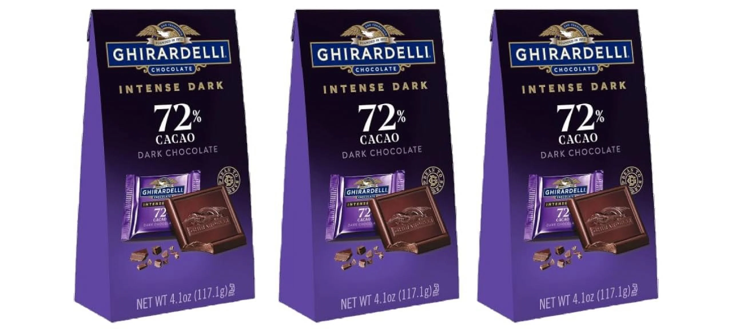 Ghiradelli Intense Dark Chocolate Squares, 72% Cacao Delight, (Pack Of 3)