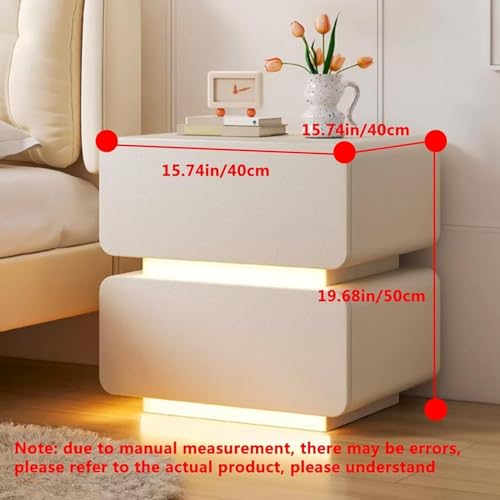 Led Light Bedside Table Modern Nightstand Solid Wood Frame + Leather Wrapping Bedroom Bedside Cabinet 30 * 40 * 50cm Side Table