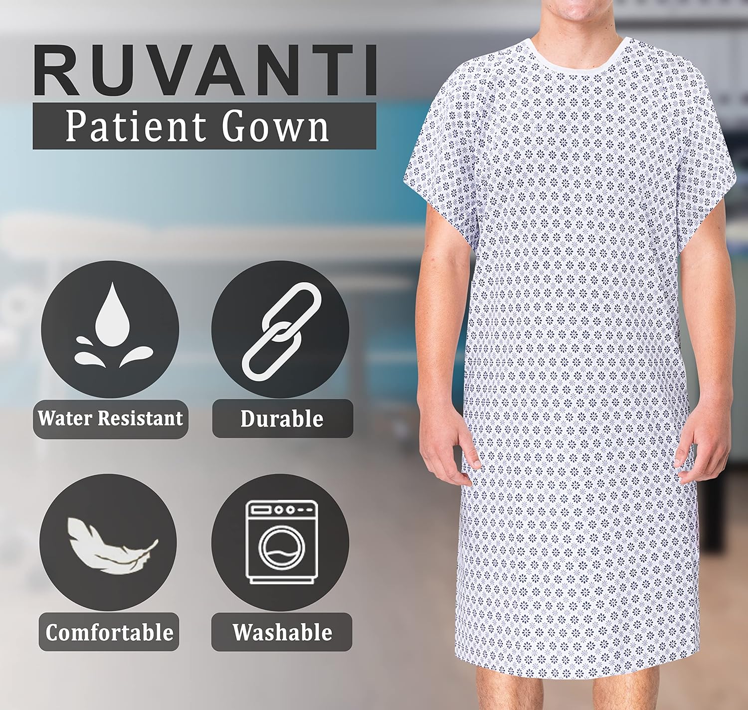 RUVANTI 4 Pack Hospital Gowns for Women/Men - Medical Patient - Elderly Women - Plus Size - Home Care - Labor and Delivery/Nursing - Comfortably Fits Sizes up to 2XL