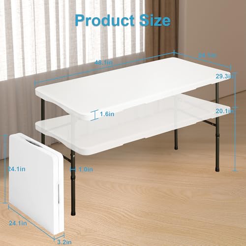 4Ft Plastic Wooden Grain Folding Picnic Party Table, Indoor Outdoor Portable Heavy Duty Table of 74cm Fix Height, Kitchen or Camping Barbecues Picnic Party Table, Black Wooden