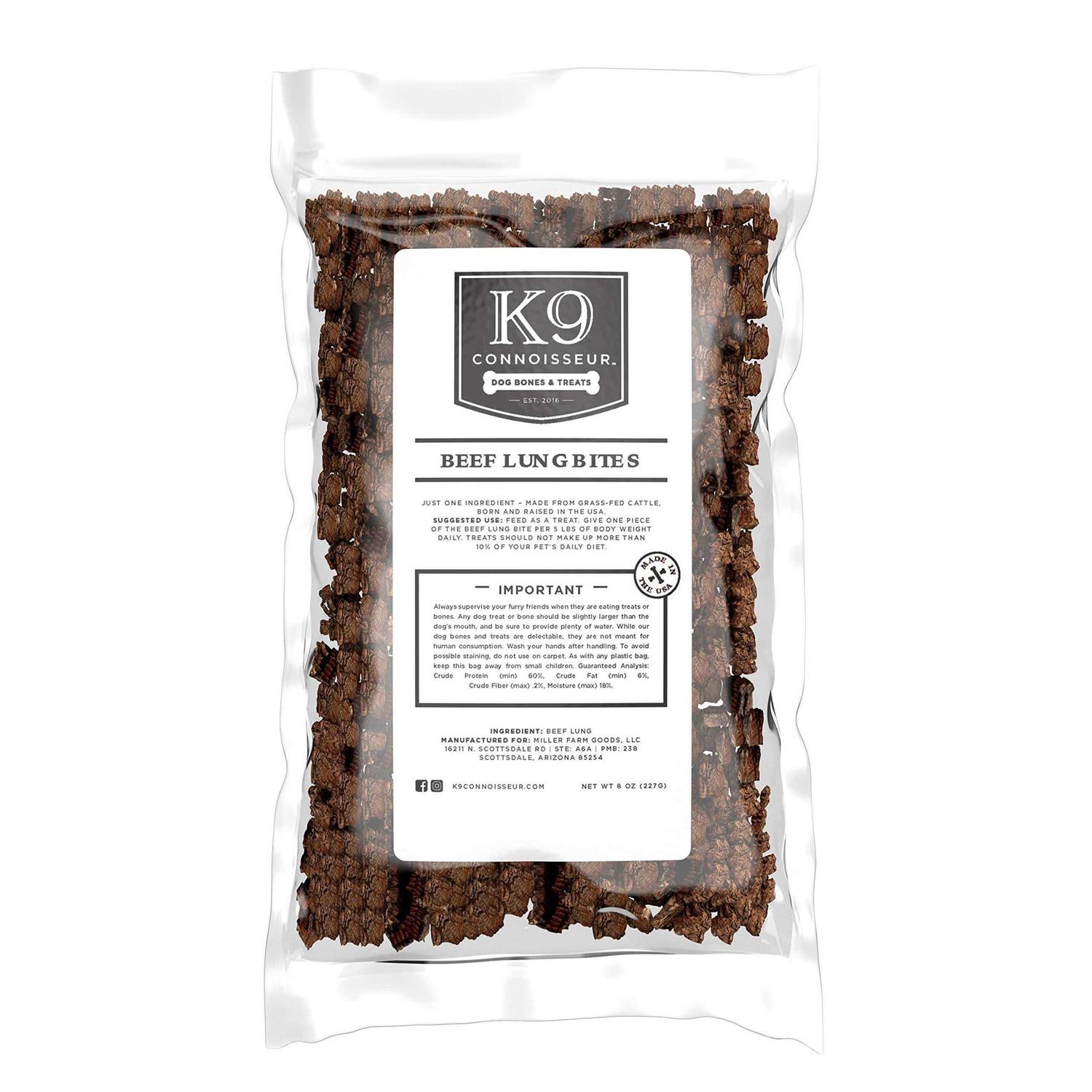 K9 Connoisseur Low to Odor Free Slow Roasted Beef Lung Bites for Dogs Made in USA Grain & Rawhide Free Natural Dog Treats - Pet Supplies online store