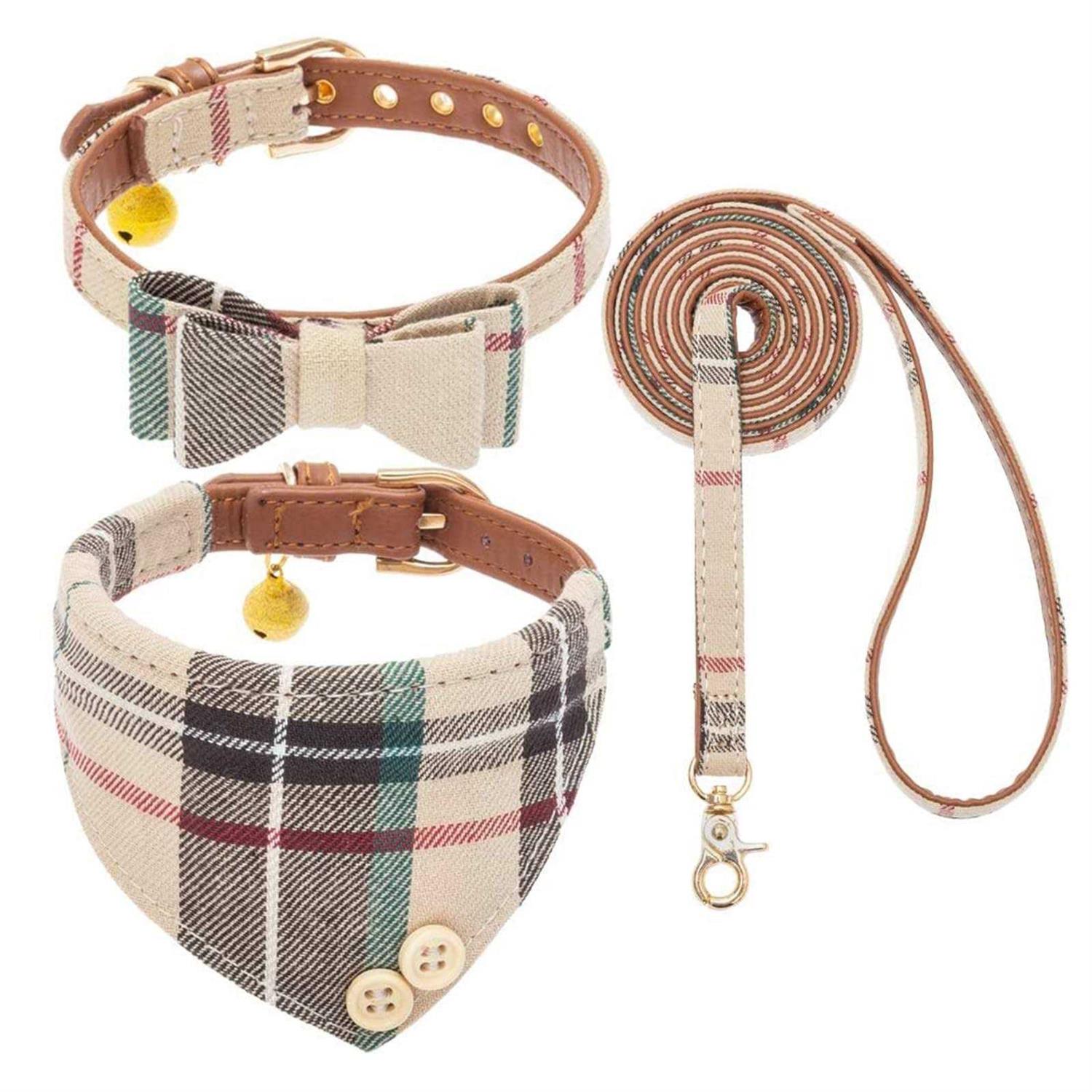 Bow Tie Dog Collar and Leash Set for Small Dogs Puppy Leash Collars Classic - Pet Supplies online store