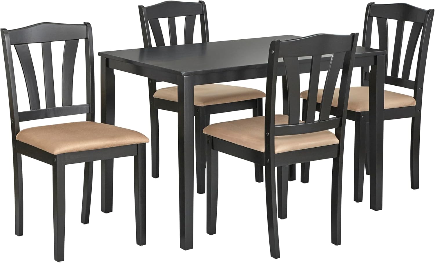 Amara Dining Table Set for 4 with Rubberwood, Padded Upholstered Seats and Neutral Microfiber Fabric, Space Saving Furniture, Black