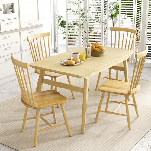 GOFLAME Windsor Dining Chairs Set of 4, Solid Wood Dining Chairs with Ergonomic Spindle Back, Kitchen Side Chairs, Farmhouse Seating Chairs for Dining Room, Kitchen, Living Room, Natural