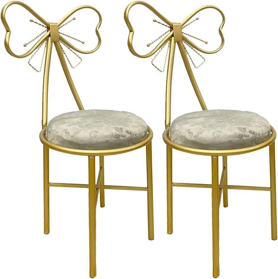 Vanity Chair Set of 2 Modern Butterfly Chair Back Makeup Bedroom Dressing Table Stools for Bedroom, Living Room, Bathroom (Modern Velvet Grey)