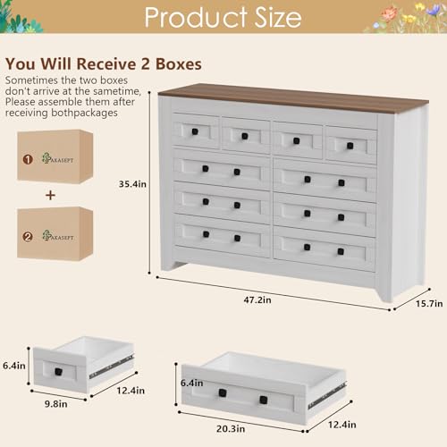 PAKASEPT Farmhouse White Dresser for Bedroom, 54