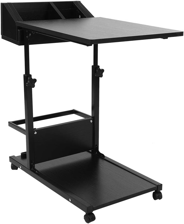 Portable Laptop Desk with Wheels, Storage Drawer,Height for Bed Sofa, Solid Structure (Black)