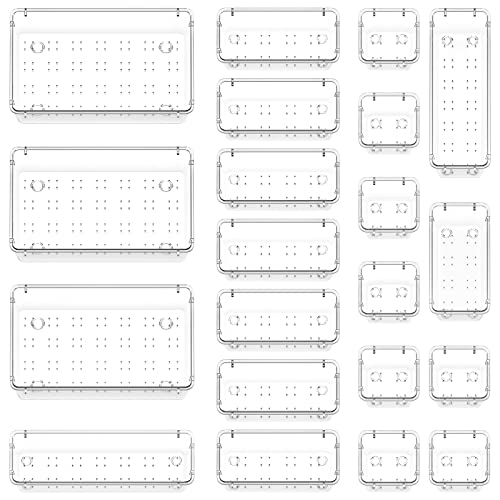 Lifewit 21 PCS Drawer Organizer Set Clear Plastic Desk Drawer Dividers Trays Dresser Storage Bins Separation Box