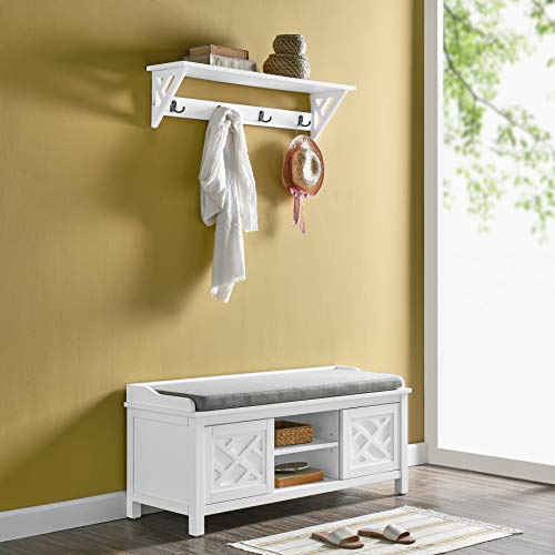 Alaterre Furniture Coventry Coat Hook & Storage Bench Hall Tree Set, Gray, Tool Organization For Entryway, Mudroom, Laundry Room, 4 Double Hooks, 3 Cubbies, 2 Sliding Doors, Traditional, Modern