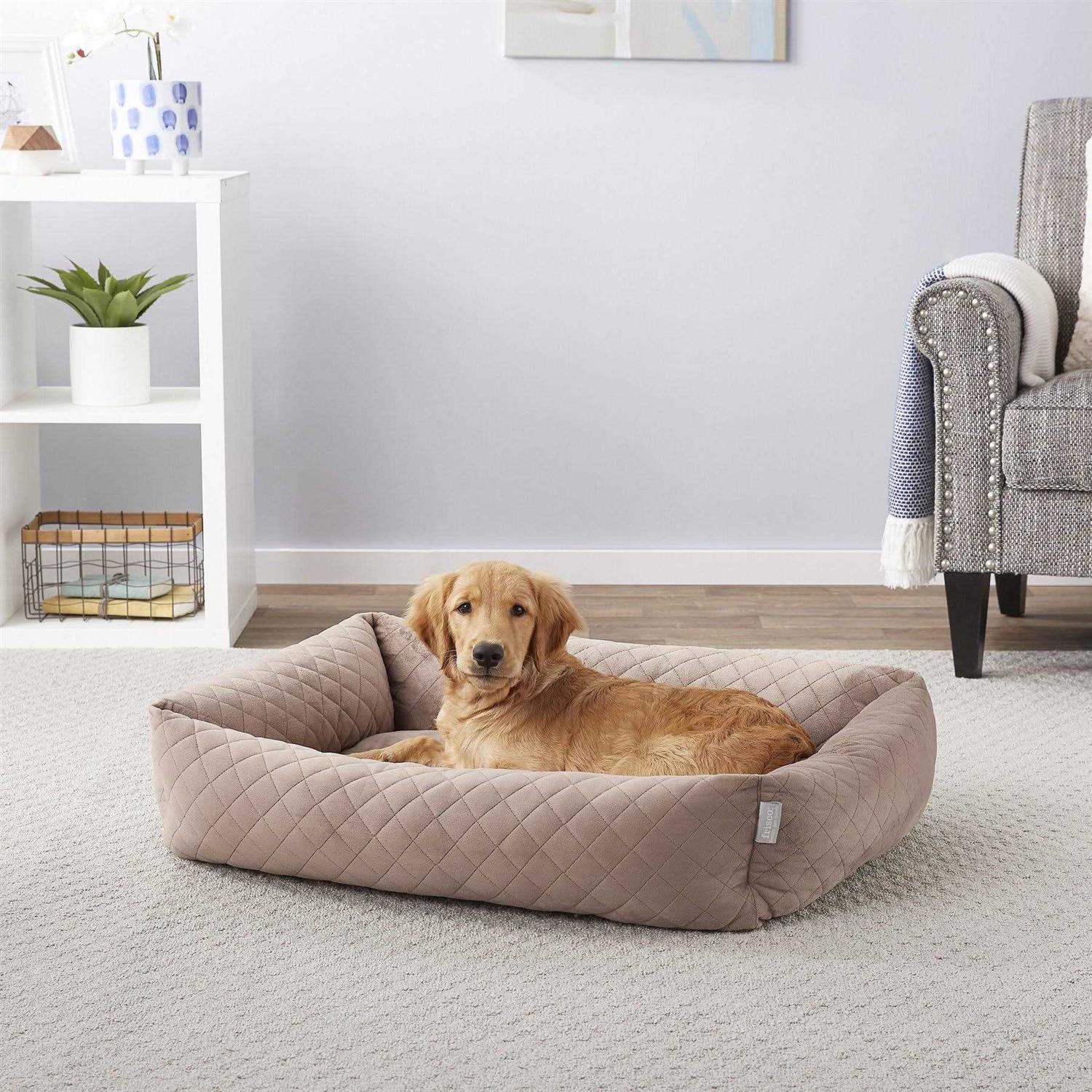 Frisco Velvet Rectangular Bolster Cat Dog Bed - Pet Supplies online store
