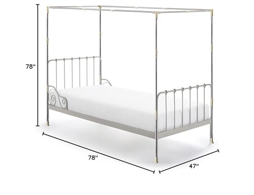 Canopy Bed Frame Twin Size Adjustable Bed Canopy Post Poles, Stainless Steel Bed Canopy Frame Poles for Four Corner Bed Platform Bed Bunk Bed, Silver(Canopy Frame Only)
