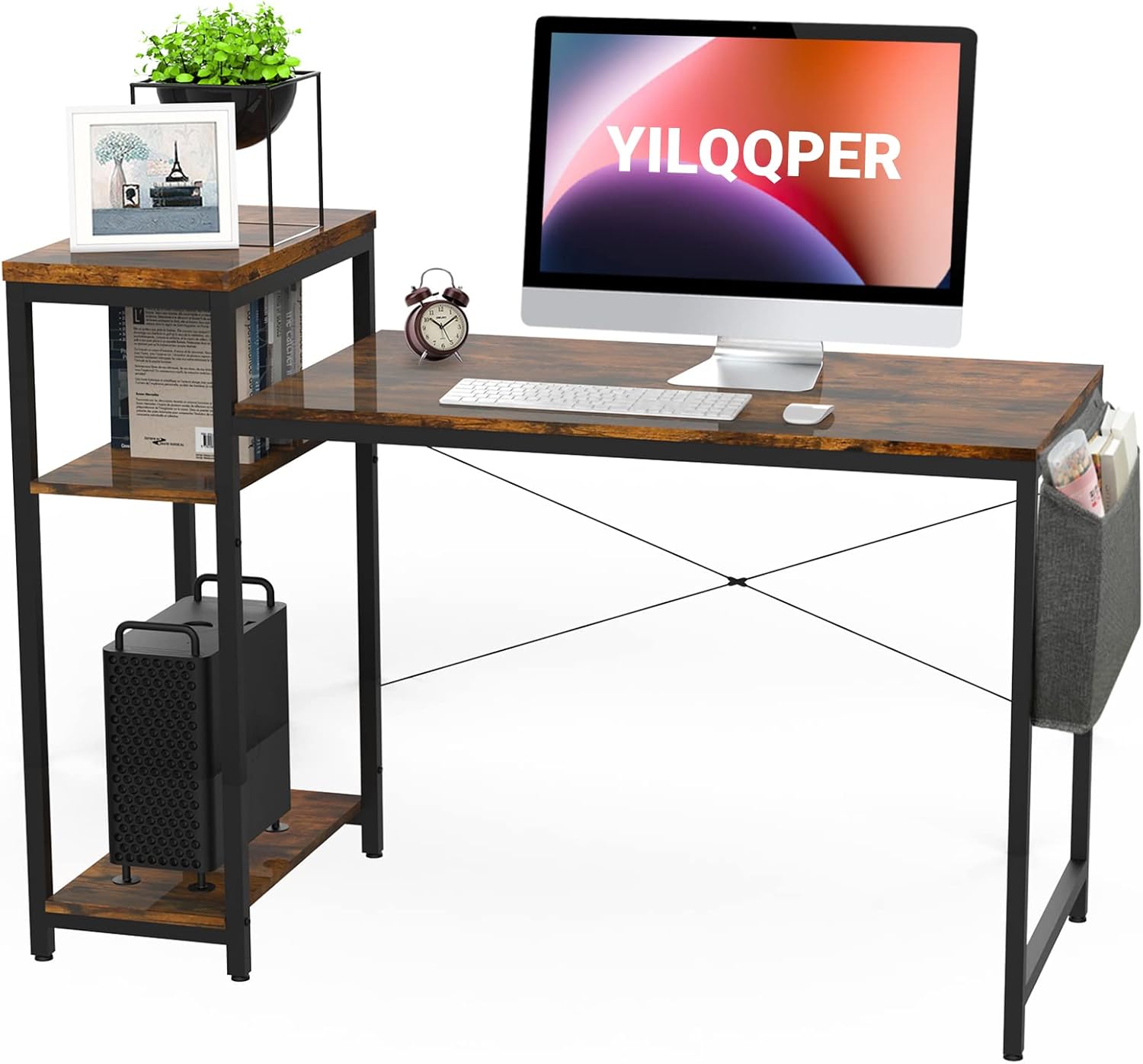 Computer Desk 51 x 22 inches Large Office Desk, Gaming Desk, Writing Desk for Home Office Workstation, Modern Simple Style Wooden Table with Open Shelves and Storage Bag (Rustic Brown)