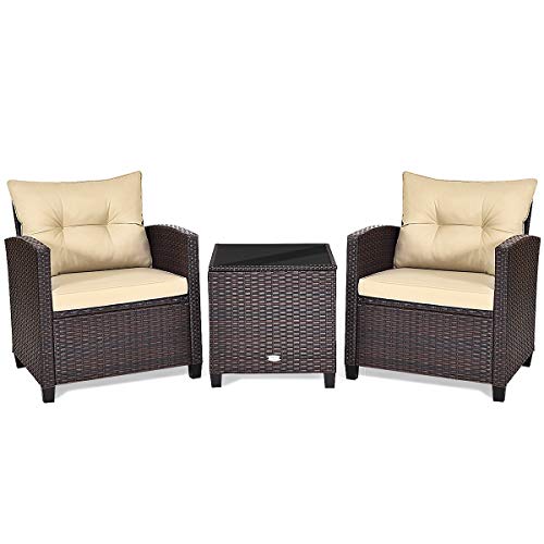 ARLIME 3 Piece Outdoor Patio Furniture Set, All-Weather PE Rattan Wicker Sofa Set w/Removable & Washable Cushion, Modern Conversation Sofa for Garden, Balcony, Swimming Pool, Patio (Turquoise)