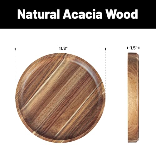 Rubber Wood Round Tray, Decorative Coffee Table Tray, Candle Holder Plate, Kitchen Island Table Centerpiece, Rustic Home Decor Platter for Living Room