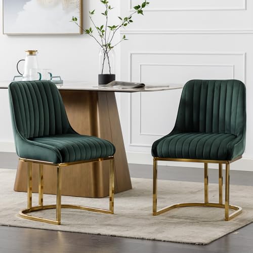 Shunzhi White Dining Chairs Set of 4 Upholstered Modern Kitchen Chairs Armless Velvet Accent Dining Room Chairs Side Chairs with Gold Legs/Back for Kitchen/Dining Room/Restaurants