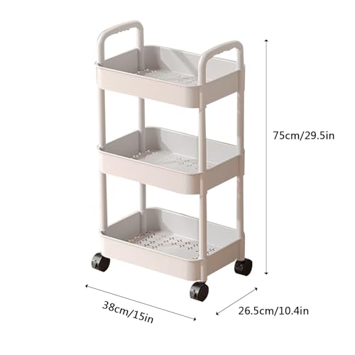 Rolling Storage Cart, Storage Cart Organizer, 3-Tier Rolling Storage Cart with Wheels- Plastic Multi-Room Organizer for Kitchen- Living Room-Office -Bathroom, Tight Spaces