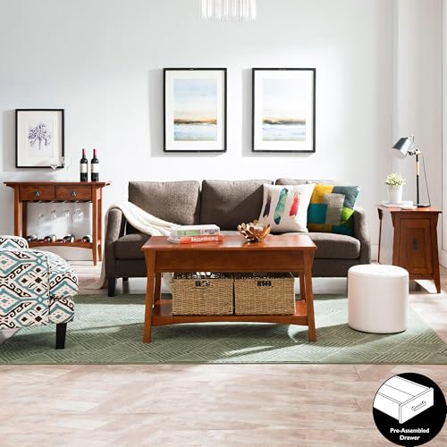 Leick Home 9061-SL Mission Wine Stand with Glass and Bottle Storage, Two Drawer, for Buffet, Dining Room, Living Room, Kitchen, Slate Black Finish